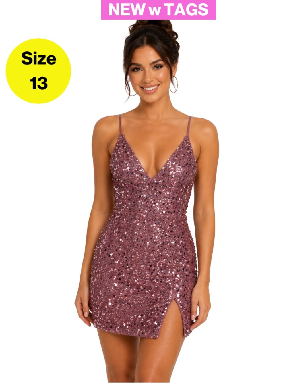 NEW w TAGS 🏷️ 2/for $20 🪩 DEAR MOON Blush Pink Sequin Mini Dress (Women Size 13)